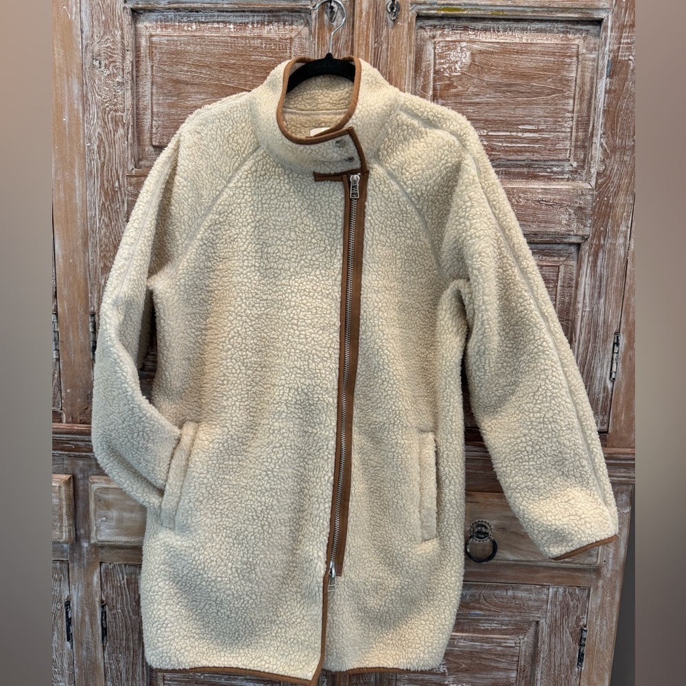 C&C California Cream Teddy Jacket with Brown Accents
